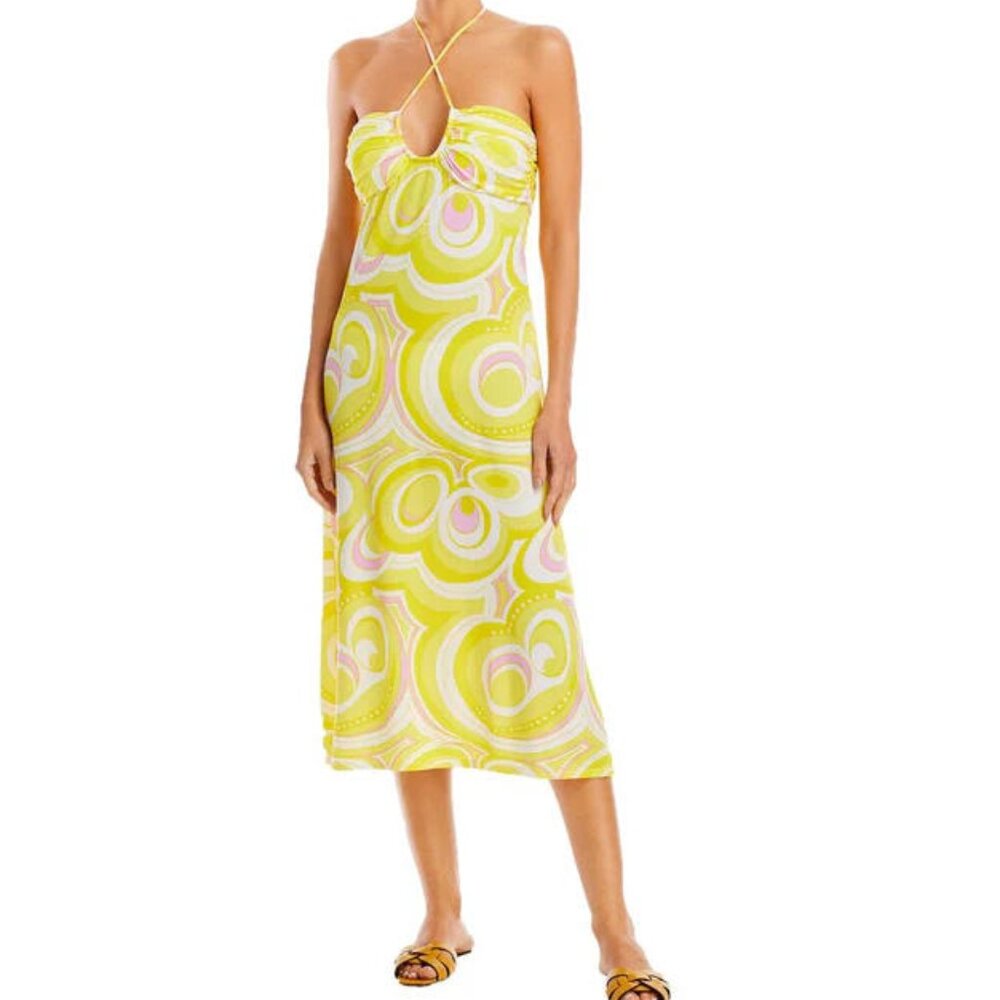 NWT • • AQUA SWIM • HALTER PRINTED SWIMDRESS - Yellow - M